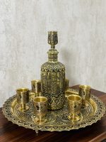 ست تنگ و جام قلمزنی چهره برنجی سیاه قلم بزم شبانه