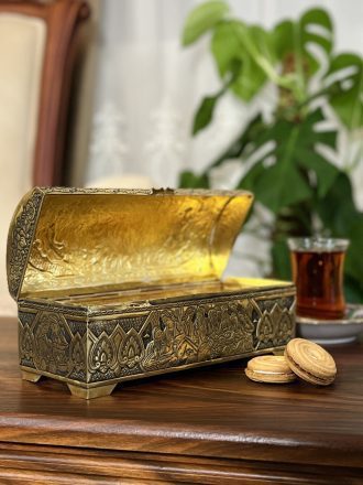 جعبه جواهر قلمزنی چهره برنجی کوچک سیاه قلم