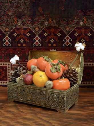 جعبه جواهر قلمزنی چهره برنجی بزرگ سیاه قلم