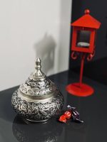 قندان سفینه کوچک قلمزنی گل و مرغ اعلا | آبکاری نقره | سیاه قلم - تصویر 2