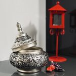 قندان سفینه کوچک قلمزنی گل و مرغ اعلا | آبکاری نقره | سیاه قلم