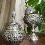 شکلات خوری سیبی کوچک قلمزنی اسلیمی | آبکاری نقره | سیاه قلم