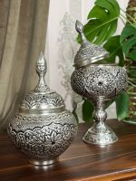 شکلات خوری سیبی کوچک قلمزنی اسلیمی | آبکاری نقره | سیاه قلم