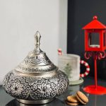 شکلات خوری سفینه کوچک قلمزنی اسلیمی | آبکاری نقره | سیاه قلم