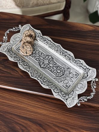 رولت‌خوری قلمزنی گل و مرغ ممتاز با آبکاری نقره، ساخت اصفهان