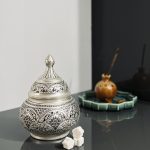 قندان 16 قلمزنی لوتوس | آبکاری نقره مات(پتینه) | سیاه قلم