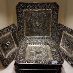 کیک خوری 7 تیکه قلمزنی گل شیرازی(گل ترکی) | آبکاری نقره سیاه قلم
